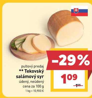 Tekovský salámový syr údený, neúdený cena za 100 g