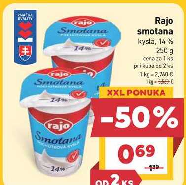 Rajo smotana kyslá, 14% 250 g