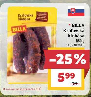 BILLA Kráľovská klobása 580 g