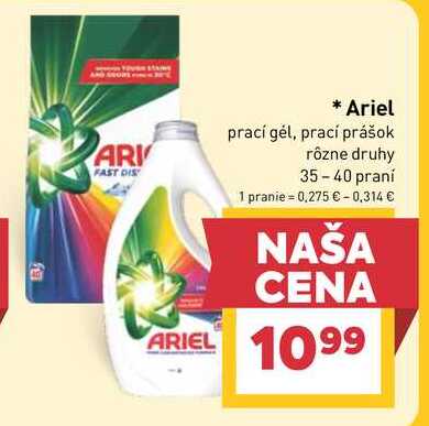 Ariel prací gél, prací prášok rôzne druhy 35-40 praní