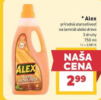 Alex prírodná starostlivosť na laminát alebo drevo 3 druhy 750 ml