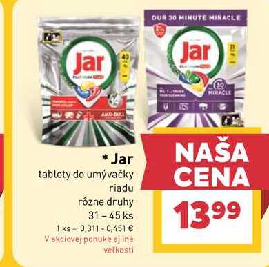 Jar tablety do umývačky riadu rôzne druhy 31-45 ks