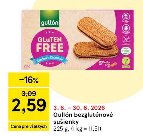 Gullón bezgluténové sušienky 225 g v akcii