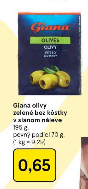 Giana olivy zelené bez kôstky v slanom náleve 195 g