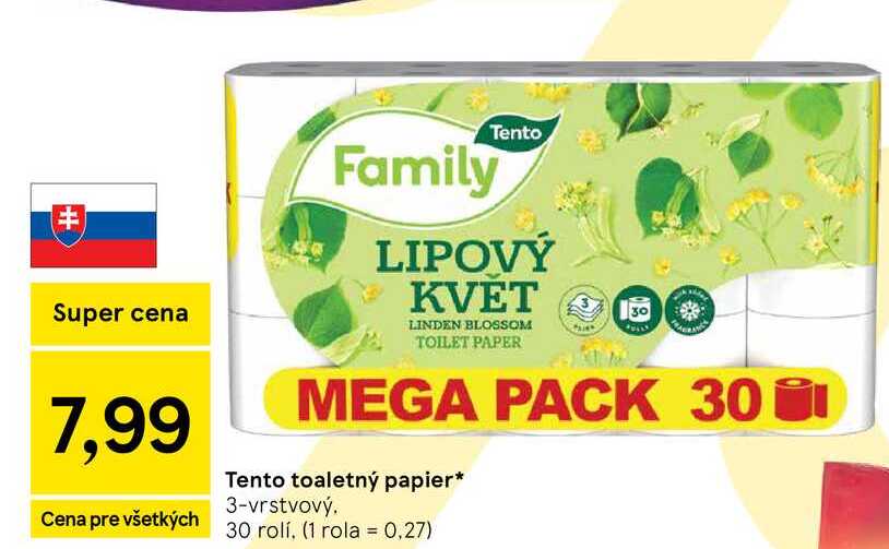 Tento toaletný papier 3-vrstvový 30 rolí