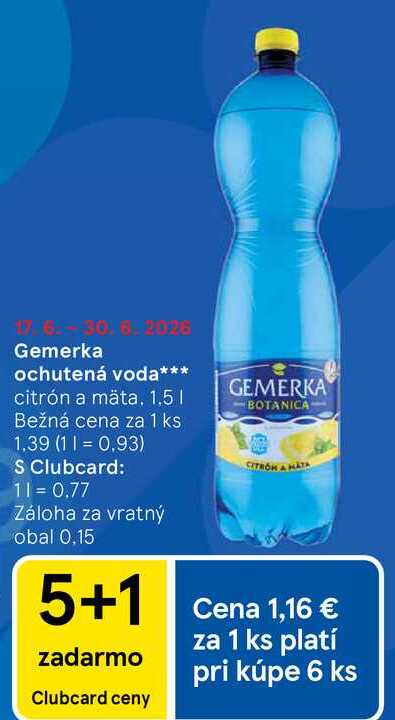 Gemerka ochutená voda citrón a mäta, 1.5 l
