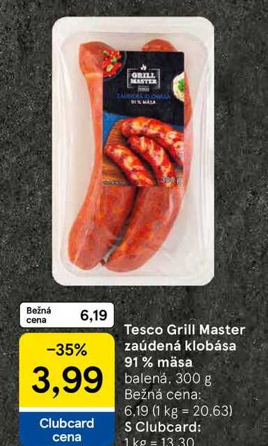 Tesco Grill Master zaúdená klobása 91% mäsa balená, 300 g