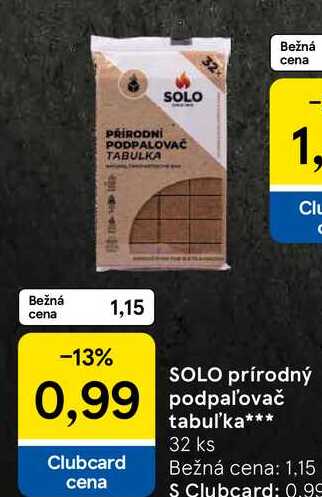 SOLO prírodný podpaľovač tabuľ'ka 32 ks 