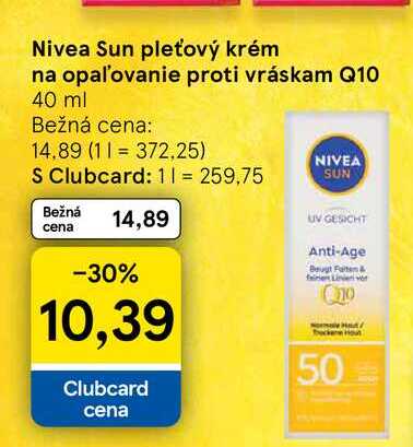Nivea Sun pleťový krém na opaľovanie proti vráskam Q10 40 ml