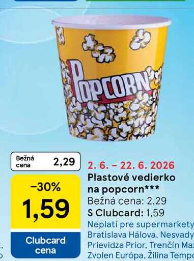 Plastové vedierko na popcorn