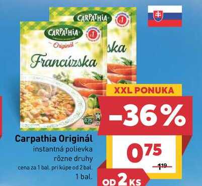 Carpathia Originál instantná polievka rôzne druhy cena za 1 bal.