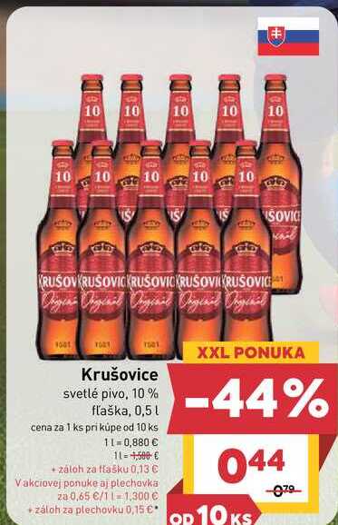 Krušovice svetlé pivo, 10% fľaška, 0,5 l v akcii