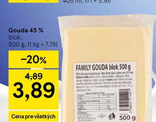 Gouda 45 % blok 500 g