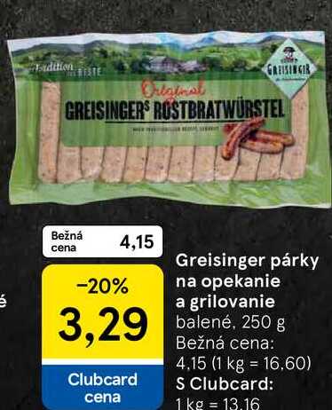Greisinger párky na opekanie a grilovanie balené, 250 g