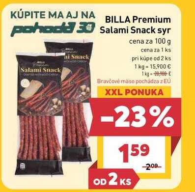 BILLA Premium Salami Snack syr 100g