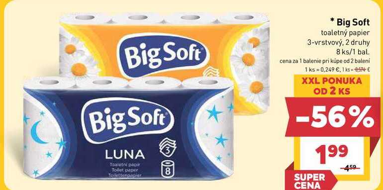 Big Soft toaletný papier 3-vrstvový, 2 druhy 8 ks/1 bal.