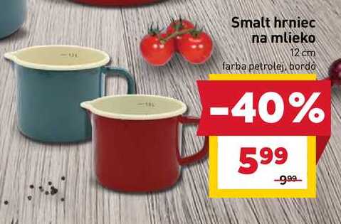 Smalt hrniec na mlieko 12 cm farba petrolej, bordo