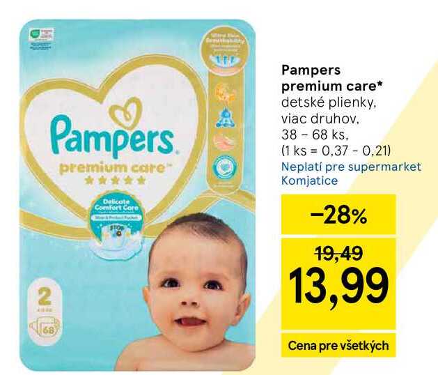 Pampers premium care detské plienky, viac druhov, 38-68 ks
