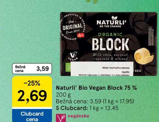 Naturli' Bio Vegan Block 75 % 200g