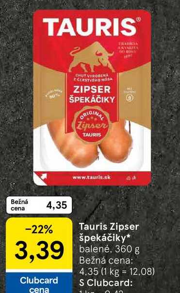 Tauris Zipser špekáčiky balené, 360 g