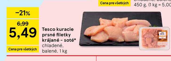 Tesco kuracie prsné filetky krájané - soté chladené, 1kg