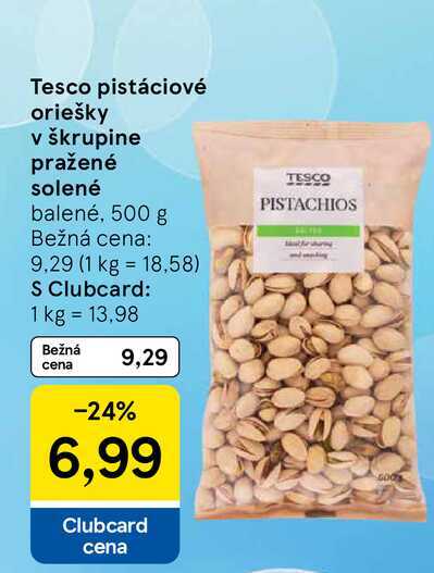 Tesco pistáciové oriešky v škrupine pražené solené balené, 500 g