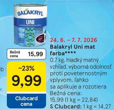 Balakryl Uni mat farba 0,7 kg
