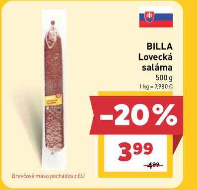 BILLA Lovecká saláma 500 g