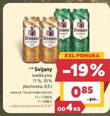 Svijany svetlé pivo 11%, 10% plechovka, 0,5l v akcii