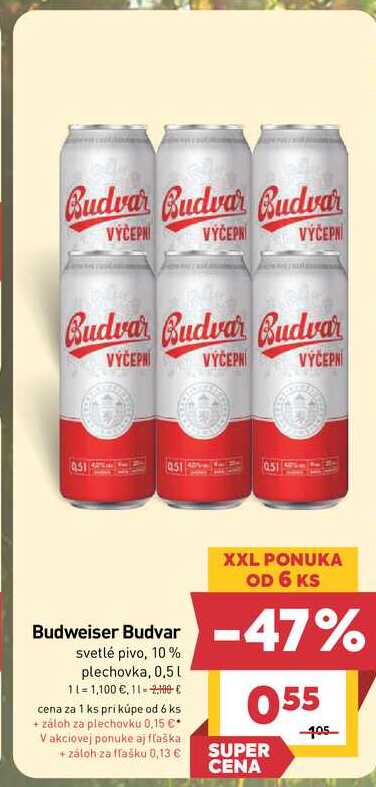 Budweiser Budvar svetlé pivo, 10% plechovka, 0,5 l