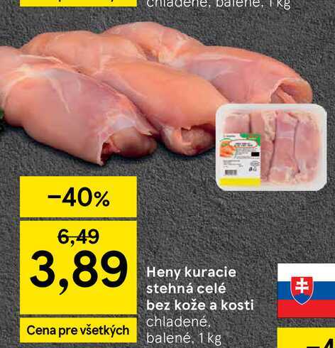 Heny kuracie stehná celé bez kože a kosti chladené, balené, 1 kg