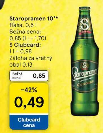 Staropramen 10°* fľaša, 0,5l v akcii
