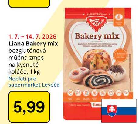 Liana Bakery mix bezgluténová múčna zmes na kysnuté koláče, 1 kg