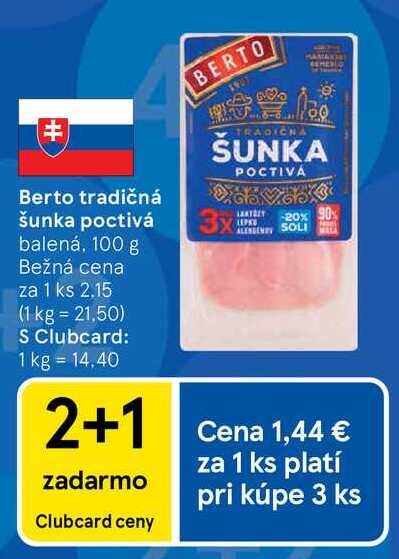 Berto tradičná šunka poctivá balená, 100 g 