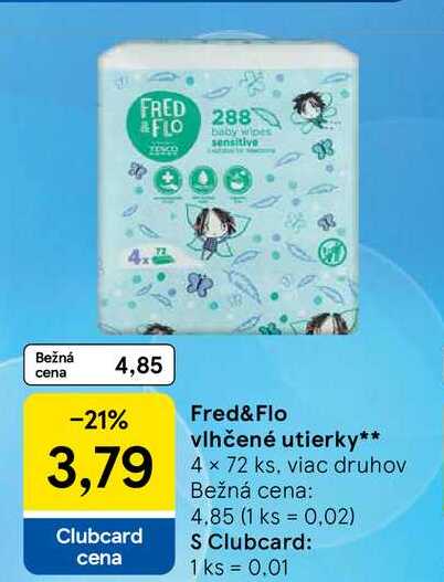 Fred&Flo vlhčené utierky 4 x 72 ks, viac druhov 