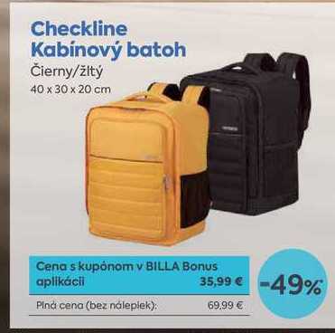 Checkline Kabínový batoh Čierny/žltý 40 x 30 x 20 cm