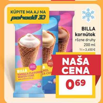 BILLA kornútok rôzne druhy 200 ml