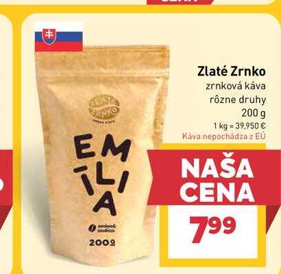 Zlaté Zrnko zrnková káva rôzne druhy 200 g  v akcii