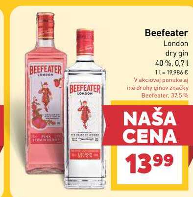 Beefeater London dry gin 40%, 0,7l v akcii