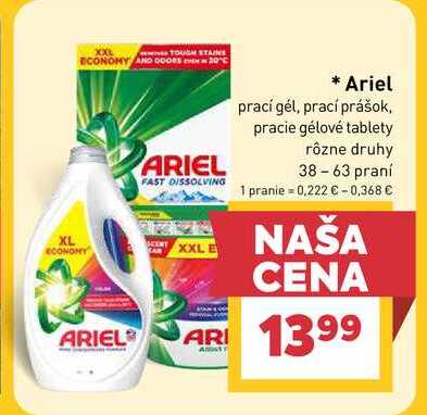 Ariel prací gél, prací prášok, pracie gélové tablety rôzne druhy 38 - 63 praní