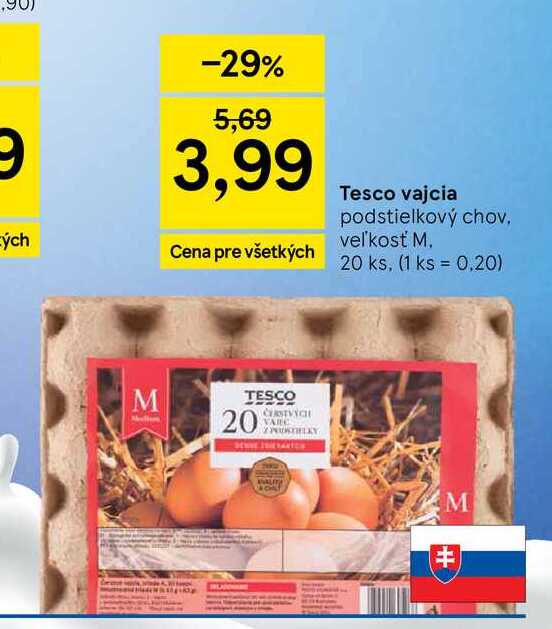 Tesco vajcia podstielkový chov veľkosť M 20 ks
