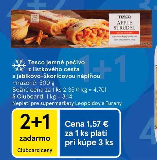 Tesco jemné pečivo z lístkového cesta s jablkovo-škoricovou náplňou mrazené, 500 g