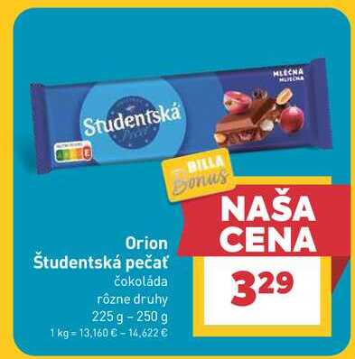 Orion Študentská pečať čokoláda rôzne druhy 225 g - 250 g