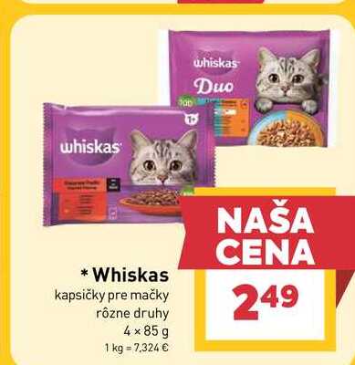 Whiskas kapsičky pre mačky rôzne druhy 4x85 g