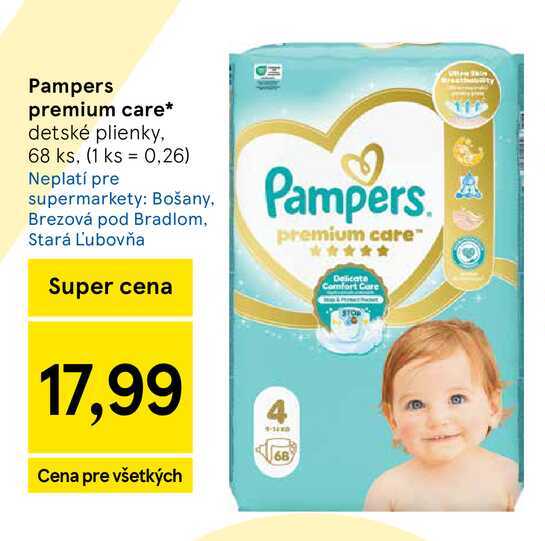 Pampers premium care detské plienky, 68 ks