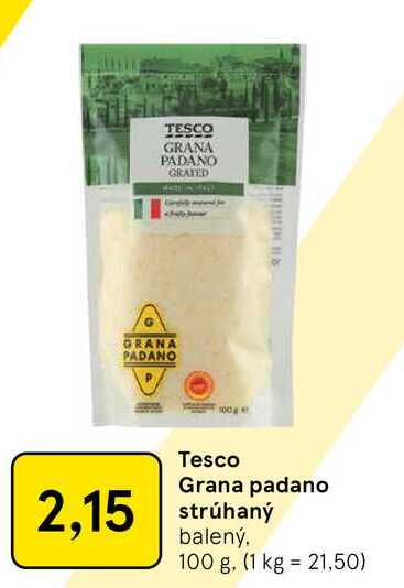 Tesco Grana padano strúhaný balený 100 g
