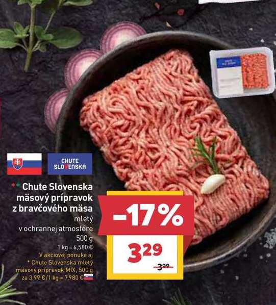 Chute Slovenska mäsový prípravok z bravčového mäsa mletý vochrannej atmosfére 500 g