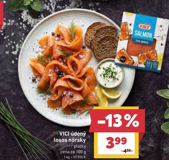 VICI údený losos nórsky plátky cena za 100 g