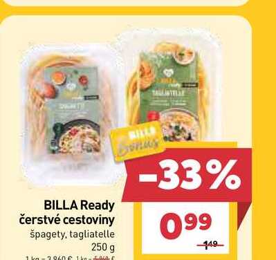 BILLA Ready čerstvé cestoviny špagety, tagliatelle 250 g 