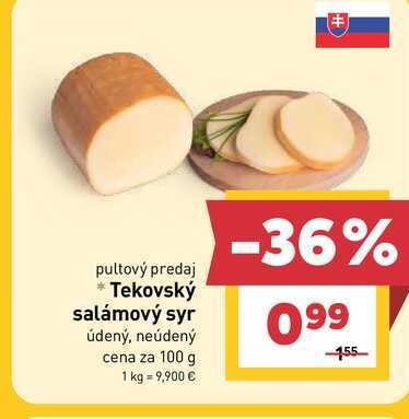 Tekovský salámový syr údený, neúdený cena za 100 g